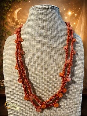 Handmade Crochet Orange Beaded Boho Necklace